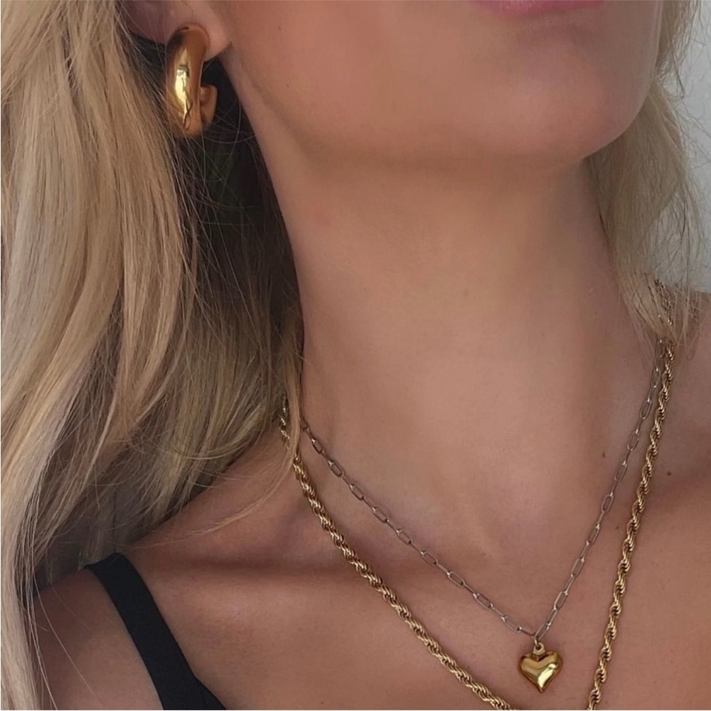 ⛱️🔥Namaste - Silver Chain with Gold Puffy Heart